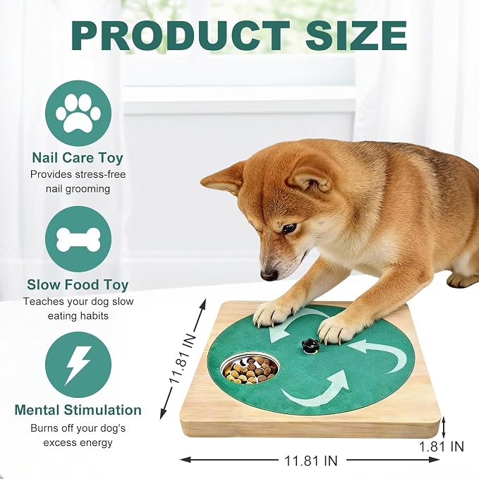 Dog Nail Scratch Board with Treat Board, Stress-Free Nail Care for Dog | Wood Scratching Pad with Sandpaper and 6 Steel Bowls, Nail File Toy for Dog