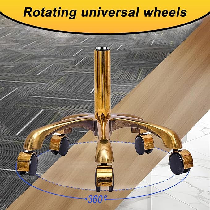 Gold Rolling Vanity Stool with Wheels, Padded Seat, Adjustable Round Rolling Chair, Office Work Stool, Pedicure Salon Spa Massage Esthetician Chair For Hair Salons, Spas, Tattoo (white, Without Back)