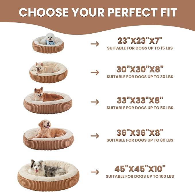 23 inches Calming Donut Dog Bed for Small Dogs,Mocha | Round Puppy Pet Bed with Removable&Washable Cover,Milk Plush Faux Fur, Fits Pets up to 15 lbs