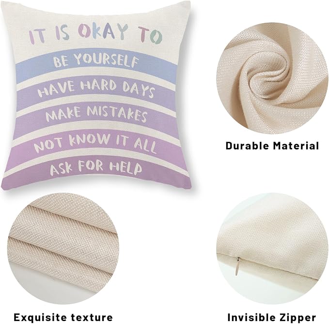 Rainbow Classroom Pillow Covers 18x18 Set of 2 Boho Preppy Purple Throw Pillows Aesthetic Inspirational Quotes Pillowcase Summer Outdoor Decorations Girl Kids Cushion Case for Bed Room Decor