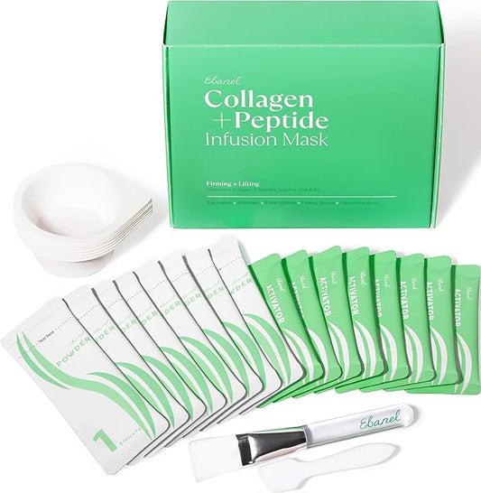 Ebanel Collagen Peptides Wash-Off Face Mask Set, 8 Pack Instant Skin Tightening and Lifting Masks, Brightening Face Mask with Niacinamide, Glutathione, Hyaluronic Acid, Vitamin C, Cica, B5, Albumen