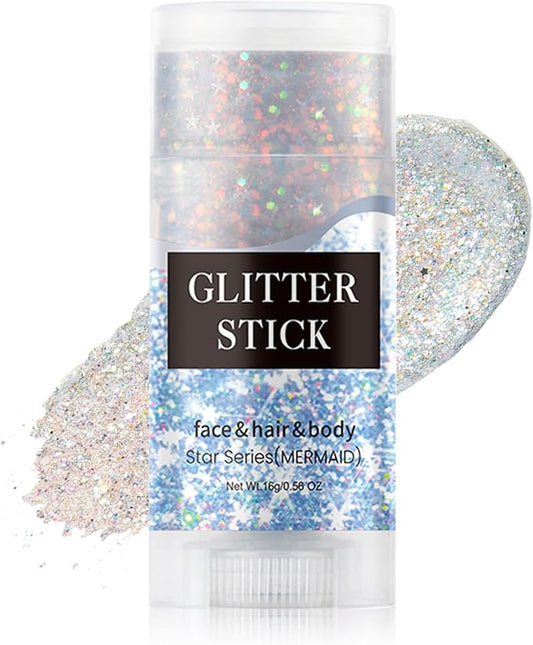 Mermaid Body & Face Glitter Stick,【Waterproof】【Long-Lasting】【Sparkling】 for Singer Concert Outfits, Festival Rave Accessories Chunky Glitter Makeup for Women (07# Mermaid)