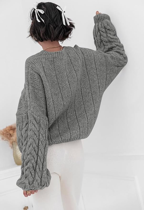 PRETTYGARDEN Womens Sweaters Spring 2026 Cable Knit Long Sleeve Crewneck Oversized Sweater Chunky Pullover Loose Outfits