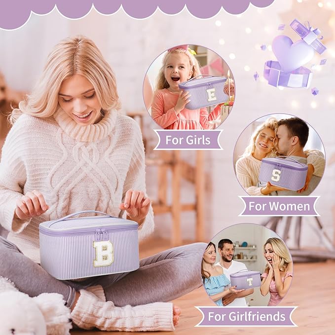 OCHEAL Makeup Bag Valentines Day Gifts for Women, Monogram Cosmetic Bag Purple Travel Makeup Case Beauty Toiletry Bag Organizer Personalized Gifts for Girls Bridesmaid, Sister, Wife, Friends Initial K