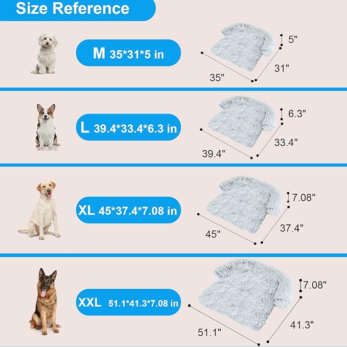 Luxurious Dog Couch Bed Protector for Dog Pet Couch Cover Dog Sofa Beds(XL) | Removable Fluffy Plush Dog Couch Bed Washable, Calming Dog Sofa Beds, Waterproof Couch Protector, Pet Beds Mats for Couch(L)