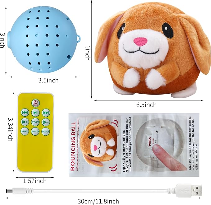 Interactive Plush Dog Toys, Interactive Puppy Toy Bouncing Rolling Dogs Ball Remote Control Dogs Toys with Music,Self Moving Pet Toy for Small/Medium/Large Bored Dog to Keep Them Busy