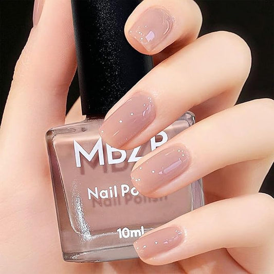 COSMOO Jelly Nude Nail Polish, 10ml Sheer Begie Quick Dry Nail Lacquer, Transparent Nail Art Varnish, 0.34 fl oz
