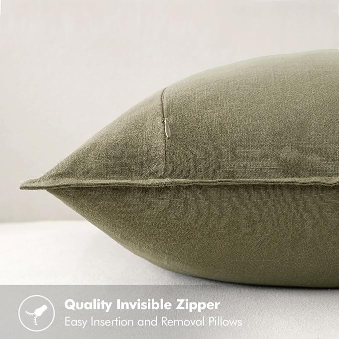 MIULEE Decorative Linen Pillow Covers 16x16 Inch Light Olive Green | Boho Farmhouse Neutral Couch Throw Pillows for Bed, Pack of 2 Accent Modern Pillowcases, Sofa Livingroom Home Decor