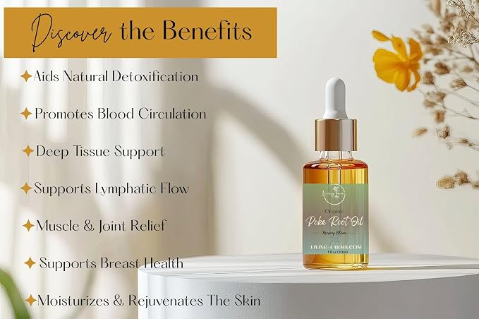 Organic Poke Root Castor Oil | Vegan Lymphatic Support | Cysts, Boils, Fibroids, Swollen Lymph Nodes, Breast & Joint | Natural Deep Tissue Massage | Made in The USA (1oz, Morning Bloom)