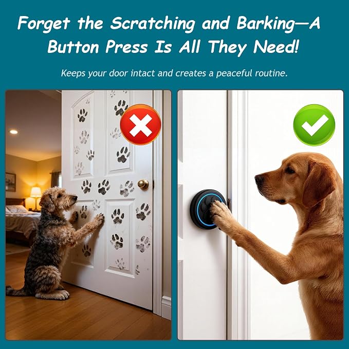 Halo Paw Smart Dog Door Bell–BK Dog Bells to Go Outside (2 Bells & 1 Chime) | Touch-to-Ring, LED Light Wireless Dog Buttons & Dog Clicker for Communication, Waterproof Bell for Dogs to Ring to Go Potty