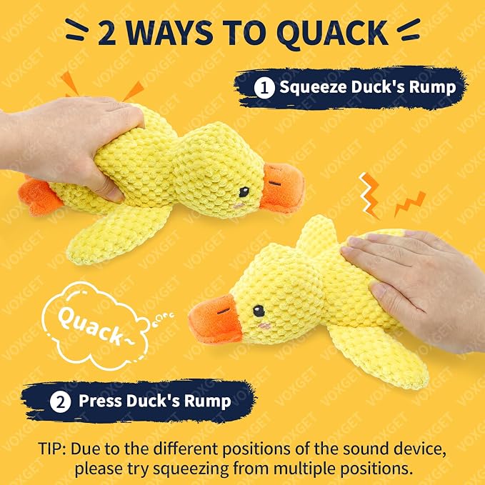 Duck Dog Toy, Plush Calming Companion with Quack, Crinkle & Squeak