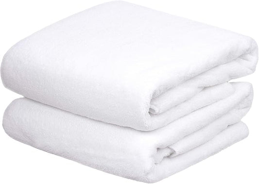 JML Large Bath Towels Set of 2, 30"x60", Oversized, Lightweight, Soft, Absorbent, Lint-Free Microfiber Fleece Bathroom Towel for Hotel Salon Sauna Spa Gym Workouts Shower Swimming Pool Yoga, White