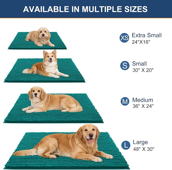 OLANLY Dog Door Mat for Muddy Paws 30x20, Extra Absorbent Chenille Mud Mat | Dark Blue, Absorbs Moisture and Dirt, Non-Slip Machine Washable Doormat, Quick-Drying Indoor Entryway Floor Mat for Dogs