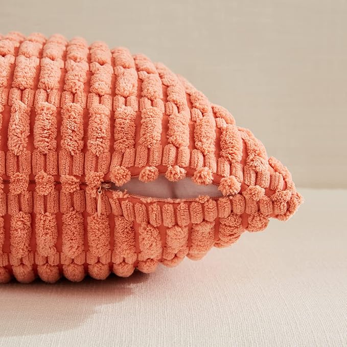 Fancy Homi 4 Packs Decorative Throw Pillow Covers for Living Room Couch Bed, Modern Farmhouse Boho Home Décor Accent Cushion Case, 20" x 12", Coral