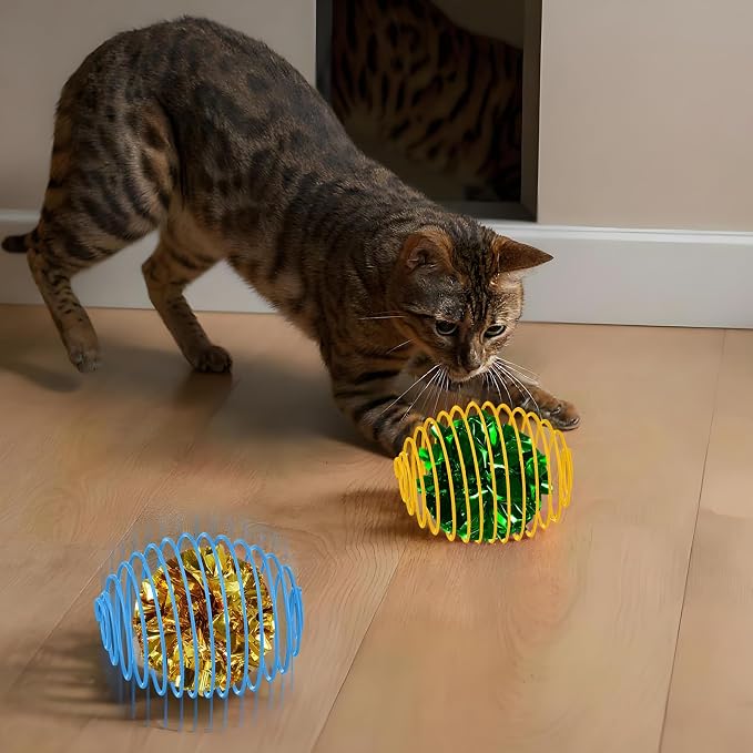 Jecery 5 Pcs Cat Toys Spring,Crinkle Ball,Multicolor