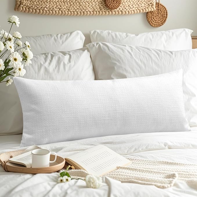 OTOSTAR Linen Throw Pillow Cover Set of 1 Decorative Long Lumbar Pillowcase Rectangle Cushion Cover 14x36 Inch for Home Decor Sofa Bedroom Car 35 x 90CM Pure White