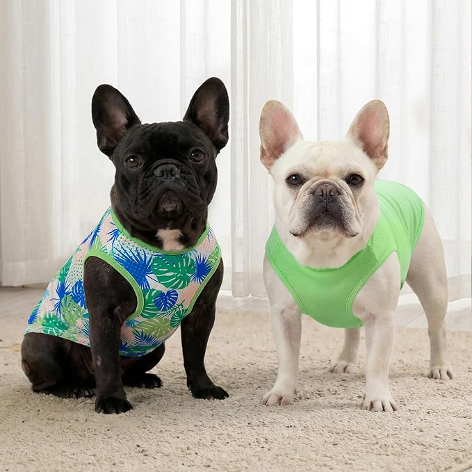 KYEESE 2Pack Dog Shirt, Lightweight Sun Protection Dog T Shirts for Small Dogs Boy Girl, Breathable Mesh Tank Top Sleeveless Puppy Reflective Vest, Soft Summer Dogs Clothes, Hawaii+Green, S