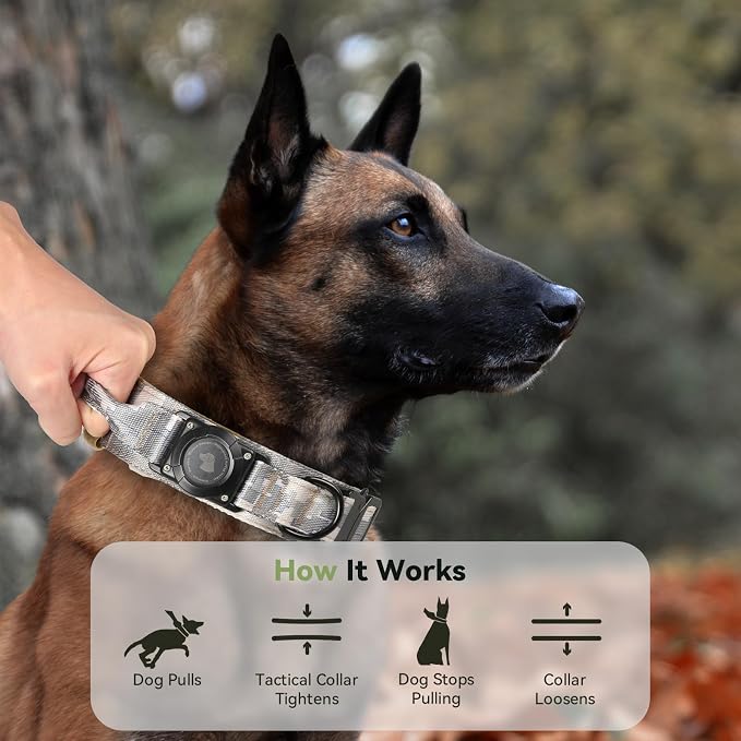 2026 Upgrade Waterproof Tactical AirTag Dog Collar, Built in AirTag Holder | Comfortable Control Handle, Quick Release Metal Buckle, Durable 1000D Nylon, For Medium to Large Dogs, Digital camo, L