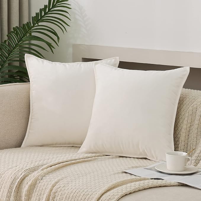 Velvet Cream white Throw Pillow Covers 22”x22”Pack of 2 Soft Decorative | Square Cushion Covers for Couch Sofa Bed Livingroom Car Home Decor,55x55Cm