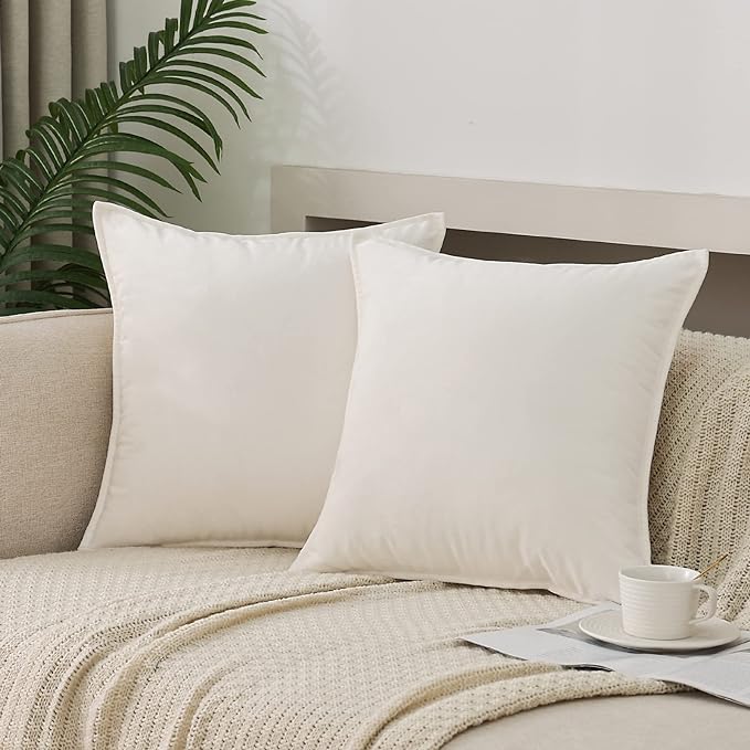 Velvet Cream white Throw Pillow Covers 24”x24”Pack of 2 Soft Decorative | Square Cushion Covers for Couch Sofa Bed Livingroom Car Home Decor,60x60Cm
