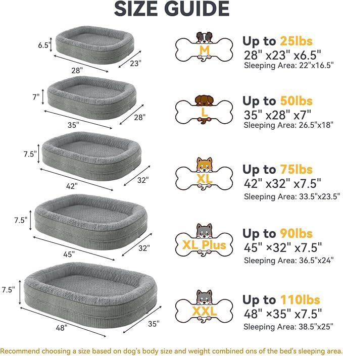 JOEJOY Orthopedic Dog Bed for Extra Large Dogs, XXL Egg-Crate Memory Foam Pet Bed with Bolster Sides, Waterproof Lining, Removable Washable Cover & Non-Slip Bottom, Light Grey