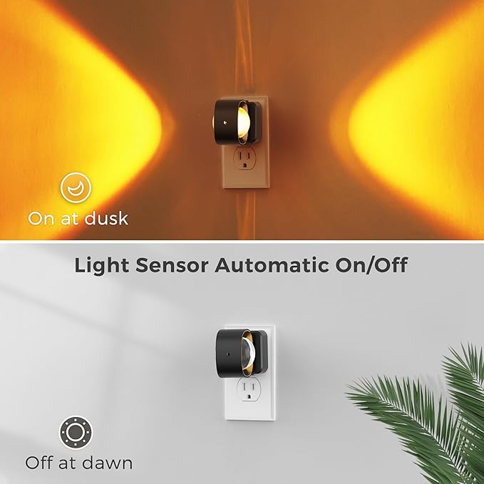 L LOHAS LED Night Light Projector, Color Changing Plug in Night Light RGB | 2 Pack Dusk to Dawn Sensor Night Lights, Rotating Nightlight, Ambient Lighting for Bathroom, Gaming Room, Decor, Gifts