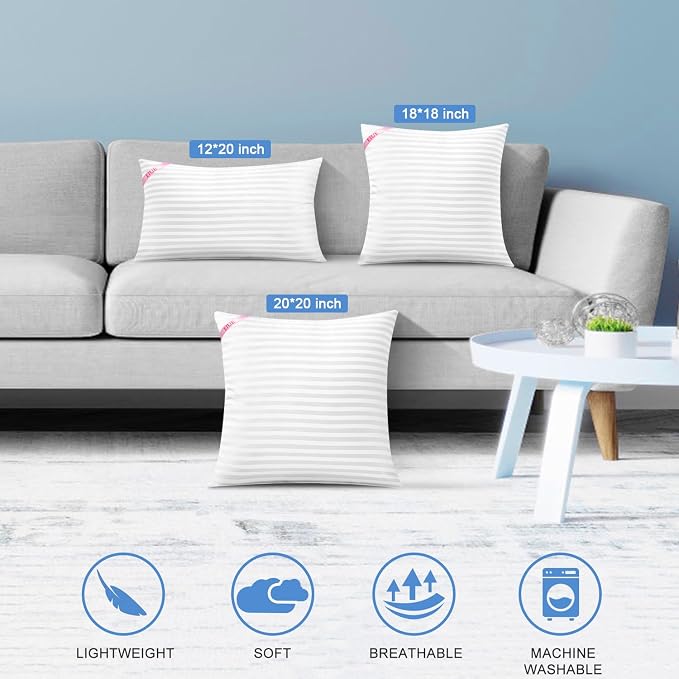 EIUE Throw Pillow Inserts, Machine Washable Pillows,Premium Polyester Fiber Fill for Sofa Bed & Decorative Cushions (White, 20x20inch)