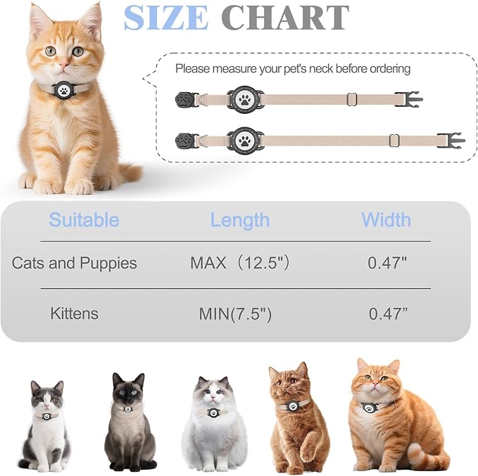 Airtag Cat Collar, Stretchy Kitten Collar with Apple Air Tag Holder, Khaki