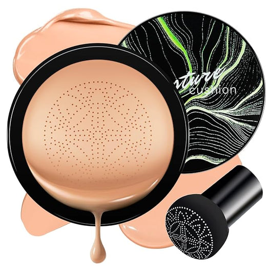 Air Cushion CC Cream Foundation - Mushroom Head BB Cream Face Makeup Moisturizing Concealer Brighten Long-Lasting, Even Skin Tone for All Skin Types (Nude, 1 PCS)