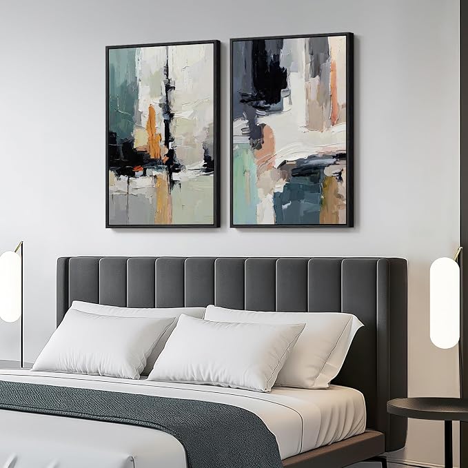 Large Framed Colorful Abstract Wall Art for Living Room Set of 2, 24x36 In | Multicolor, Large artwork for walls, Canvas prints, Modern paintings, Bright pictures, Bedroom hallway office wall decor