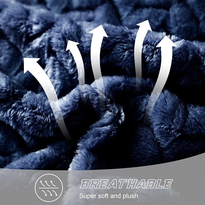 Exclusivo Mezcla Soft Fleece Bed Blanket Queen Size, 90”x90”, Navy Blue | Cozy Fluffy Lightweight Blankets for Summer, Decorative Plush Flannel Throws for Living room, Bedroom with Leaves Pattern