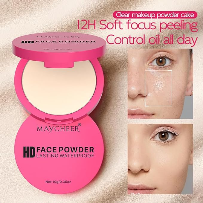 LAMUSELAND Pressed Powder Compact, Oil Control Brighten Skin 6 Colors Face Powder, Whitening Highlighting Face Makeup Tools for Women Girls (CG02)