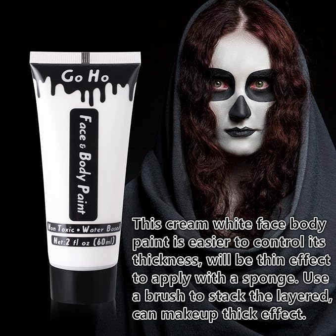 Go Ho Black and White Face Body Paint(4 oz) for Halloween Makeup,Cream Water Based White Black Vampire Skeleton Clown Face Painting for Adults Children SFX Makeup Cosplay Costumes