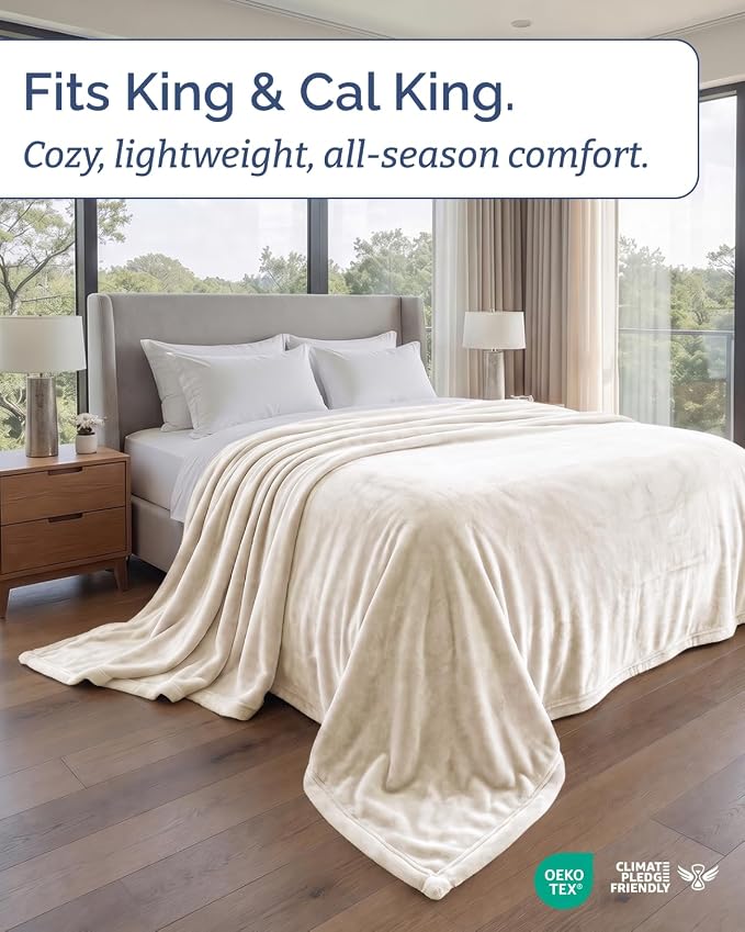 Ultra Soft Fleece Blanket Oversized King Size - Flannel Fleece Luxury Blanket - Lightweight for Couch Bed Chair - Thick, Warm and Breathable - All Season Cozy, Cream