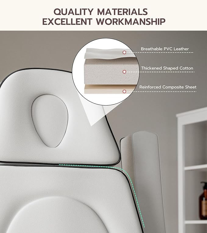 VARONXE Icoget Fully Electric Esthetician Bed, 3 Motors Massage Table Tattoo Facial Chair, 4-Section Adjustable Tteatment Table for Spa, Waxing, Microblading, Beauty, Includes Stool, White