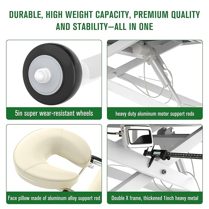 Electric Massage Table, Electric Lift Motor Height adjustable and Manual Backrest Adjustable Angle for Treatment/Medical Spa/Facial Bed/Beauty Bed/Massage Bed and More - 32 Wide x 75 Long - White