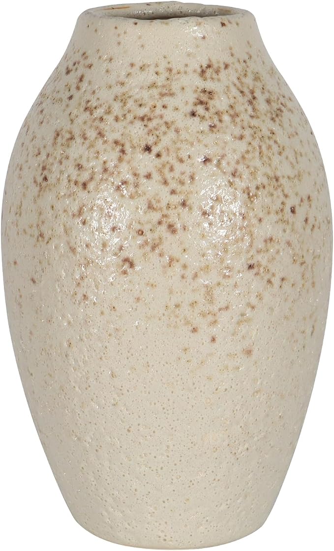 Cream Ceramic Flower Vase Speckled Bubble Glaze Home Decor | 7.08 Inch Rustic Table Vase, Decorative Ornament for Living Room,Office,Wedding,Birthday