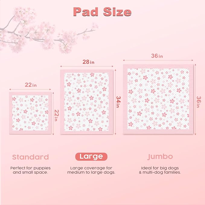 MIZOK Pink Puppy Pads with Adhesive Tabs Disposable Pee Pads 28x34in 50Ct | Heavy Duty Floor Protection Super Absorbent Large Pet Training Pads Use Sticky Bottom Strips to Keep Indoor Areas Mess Free