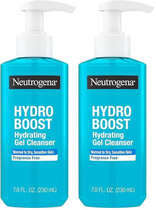 Neutrogena Hydro Boost Face Wash,Fragrance Free,Hydrating Facial Cleanser with Hyaluronic Acid,Daily Foaming Face Wash & Makeup Remover,Hypoallergenic Gel Cleanser,7.8 fl. oz,(Pack of 2)