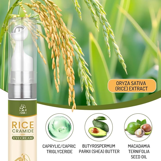 Roller Ball Eye Serum with Rice Ceramide & Shea Butter, Firming & Hydrating Under Eye Cream for Puffy Bags, Fine Lines, Dark Circles & Wrinkles, 360° Massage Ball, Compact Travel-Size, 0.5fl.oz(2pack)