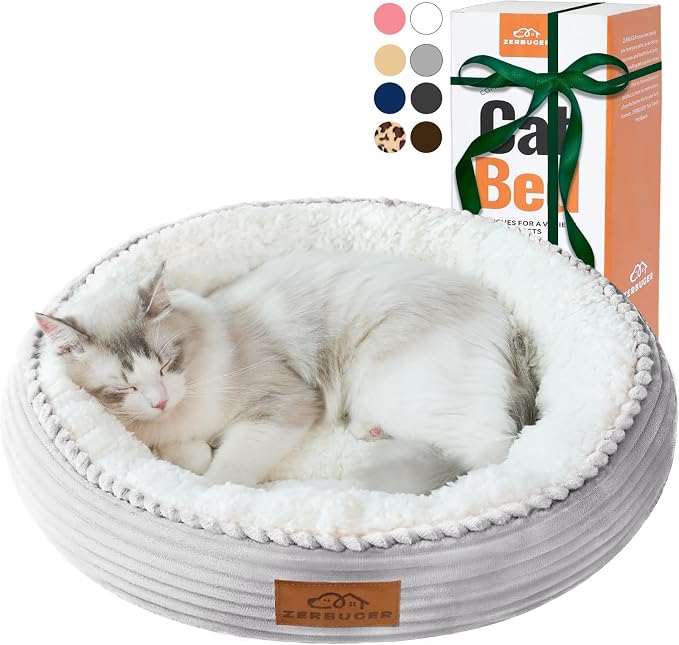 Zerbuger 20in Light Grey Round Dog Bed Sofa for Dogs Cats, Machine Washable | for Small/Medium/Large Dogs Cats, Foam Pet Couch with Removable Mat Non-Slip Bottom, Pet Cuddler for Indoor/Outdoor/Car/Cage