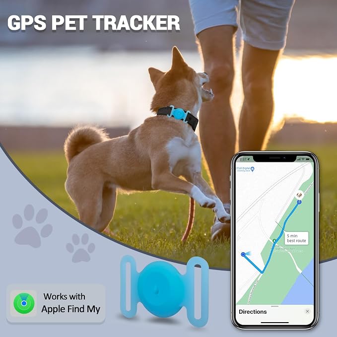 GPS Tracker for Dogs, Mini GPS Cat Tracker, IPX8 Waterproof GPS Trackers for Cats with Holder, No Monthly Fee, Work with Apple Find My(iOS Only), Smart Trackers for Dogs-YGBlue-2