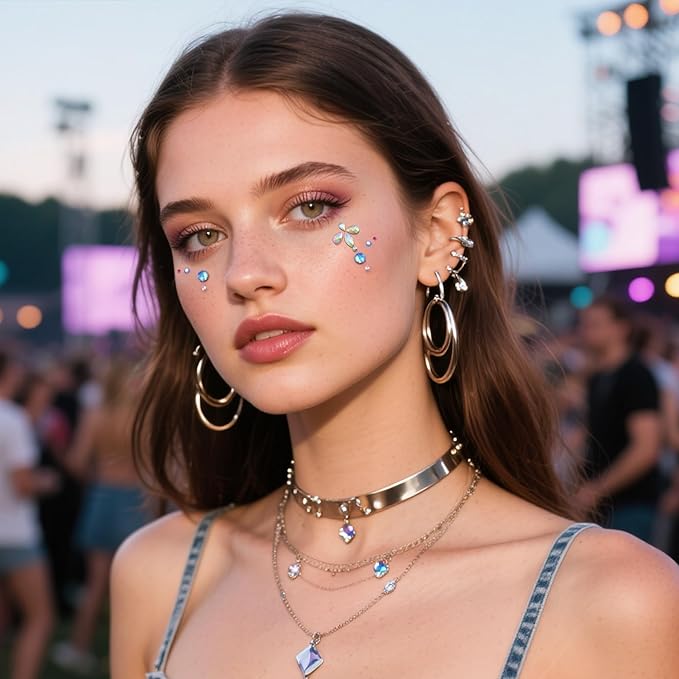 SAOROPEB Face Gems - 6 Sets Mermaid Face Jewels Temporary Tattoo Stickers Acrylic Crystal Glitter Stickers Waterproof Eye Gems Stick On Rainbow Tears Rhinestone for Party, Rave Festival