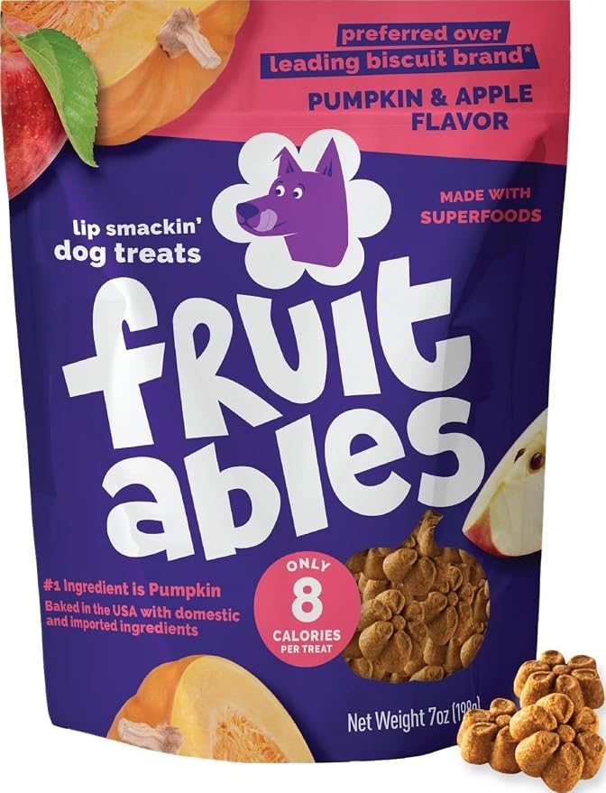 Fruitables Baked Dog Treats, Low Calorie Treats, Pumpkin & Apple, 7oz | Healthy Dog Treats, Training Treats, Crunchy Dog Biscuits, Limited Ingredient Recipe, Healthy Puppy Snacks, Made in USA