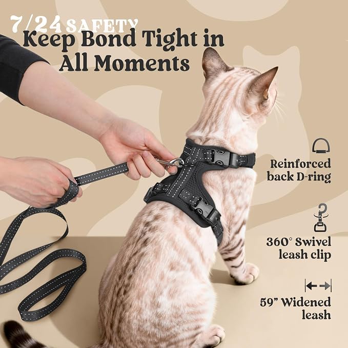 rabbitgoo Cat Harness and Leash, Easy-on with Neck Buckle, Black