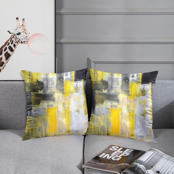Emvency Throw Pillow Covers Set of 2, 24 x 24 Inch, Abstract Modern Yellow | Black Painting Outdoor Decorative Square Pillow Cases Couch Cushion Case for Couch Bed Sofa Living Room Home Decor