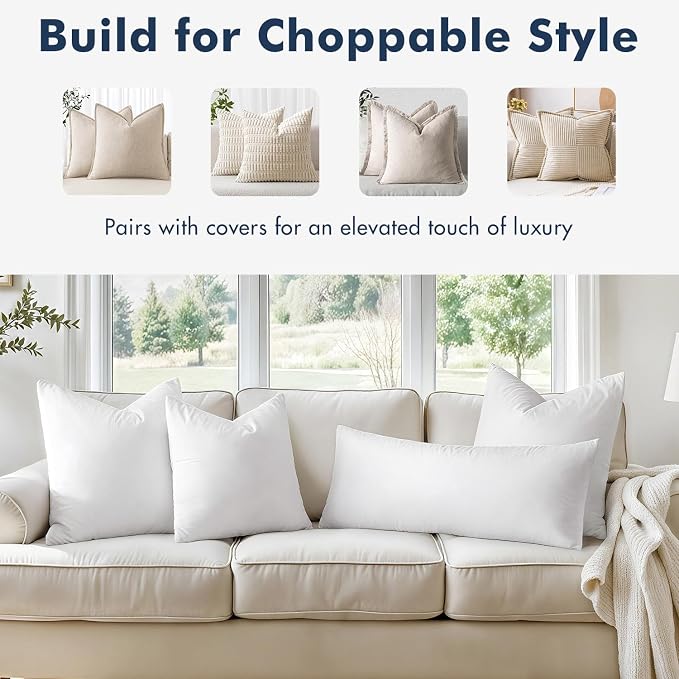MIULEE 28x28 Euro Pillow Inserts, Set of 2 Feather Down Throw Pillows | Choppable and No Smell, Double-Layer Down-Proof Cotton Cover, Decorative Pillows for Couch Sofa and Bed