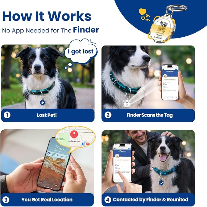 Personalized Dog ID Tag, Smart QR Code Pet ID Tags for Dogs and Cats Collar, Durable Epoxy Metal Pet Name Tag with Instant Location Alerts, No Subscription