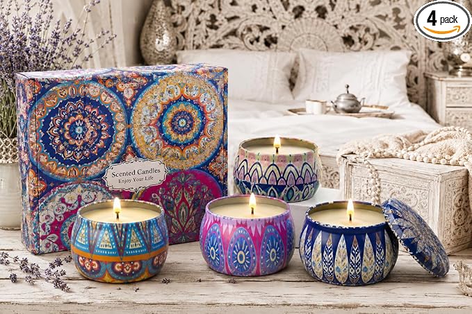 Scented Candles Gift Set for Home 4 Pack Large 4.4 Oz Soy Wax Candles, Aromatherapy for Relaxation & Stress Relief, Lavender Rose Lemon Fig, Long Lasting Birthday Gifts for Women, Her, Mother's Day