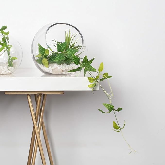 WGV Slant Cut Bowl Glass Vase, Width 7.5", Height 7.5", Clear Round Globe Planter Terrarium Orb, Candy Dish, Fruit Jar, Floral Container for Home Office Decor, 1 Piece